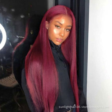 Sunlight wholesale High Quality 99J 13*4lace front wig peruvian hair straight body wave curly Brazilian virgin human hair wig